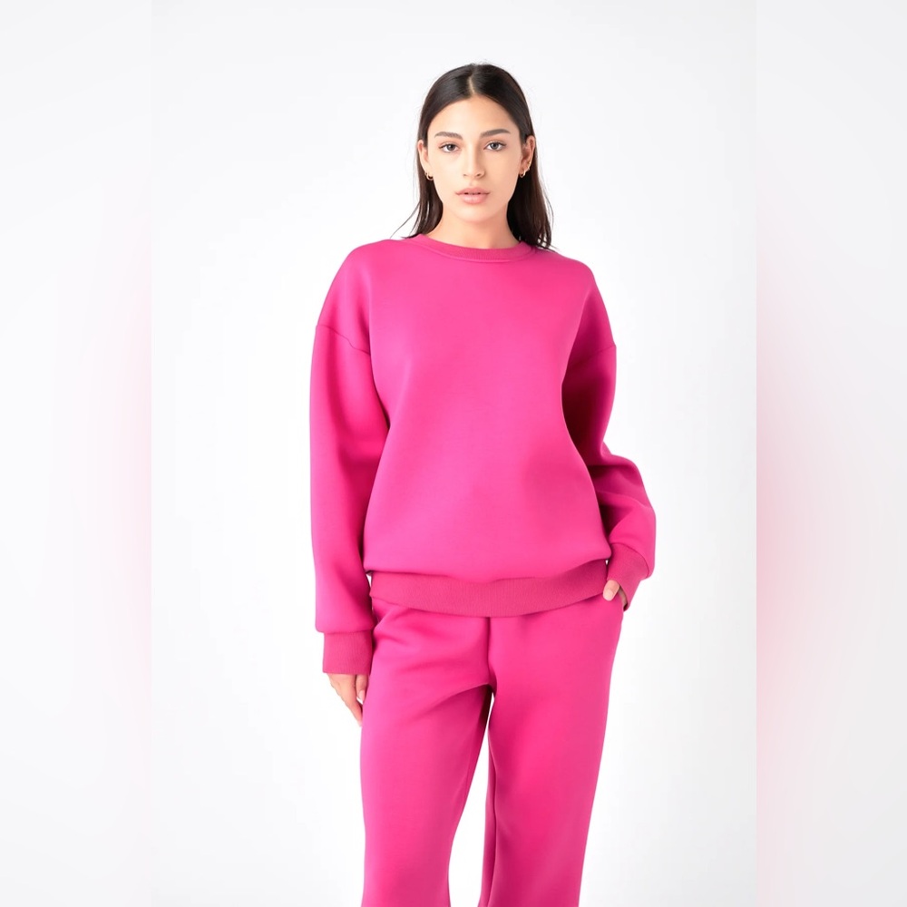 GREY LAB Crewneck Pullover Sweatshirt in Fuschia Hot Pink Barbiecore Size S